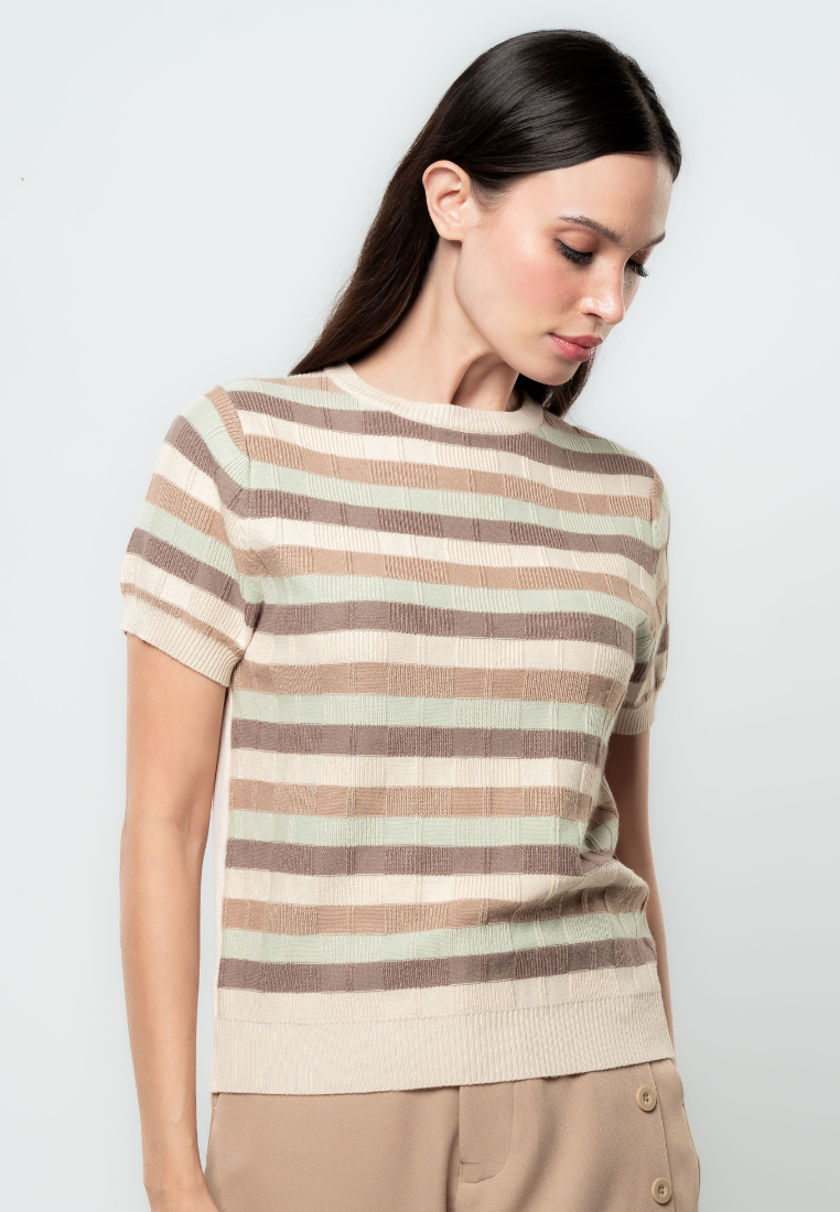 Ericka Textured Stripes Flat Knit Top