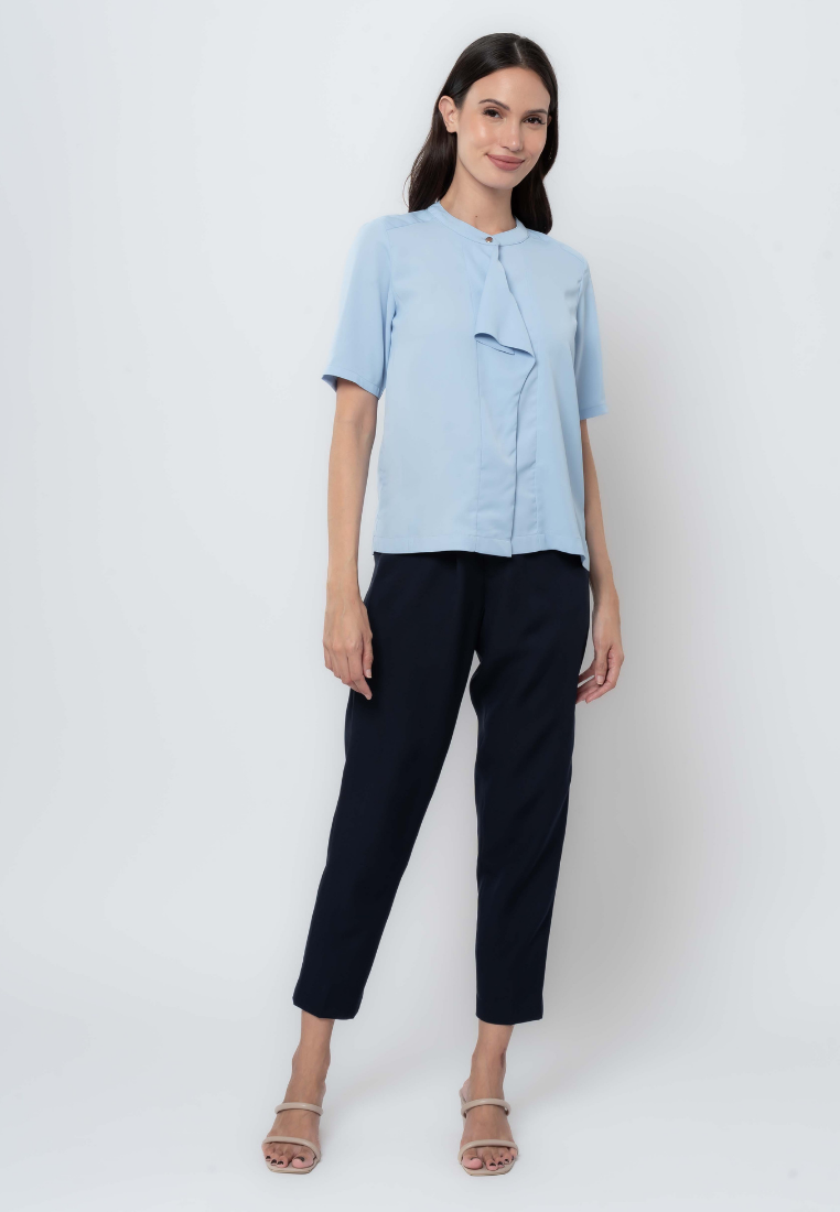 Draped Placket Short Sleeve Blouse