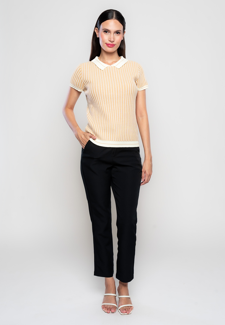 Camylle Embossed Flat Knit with Contrast Collar