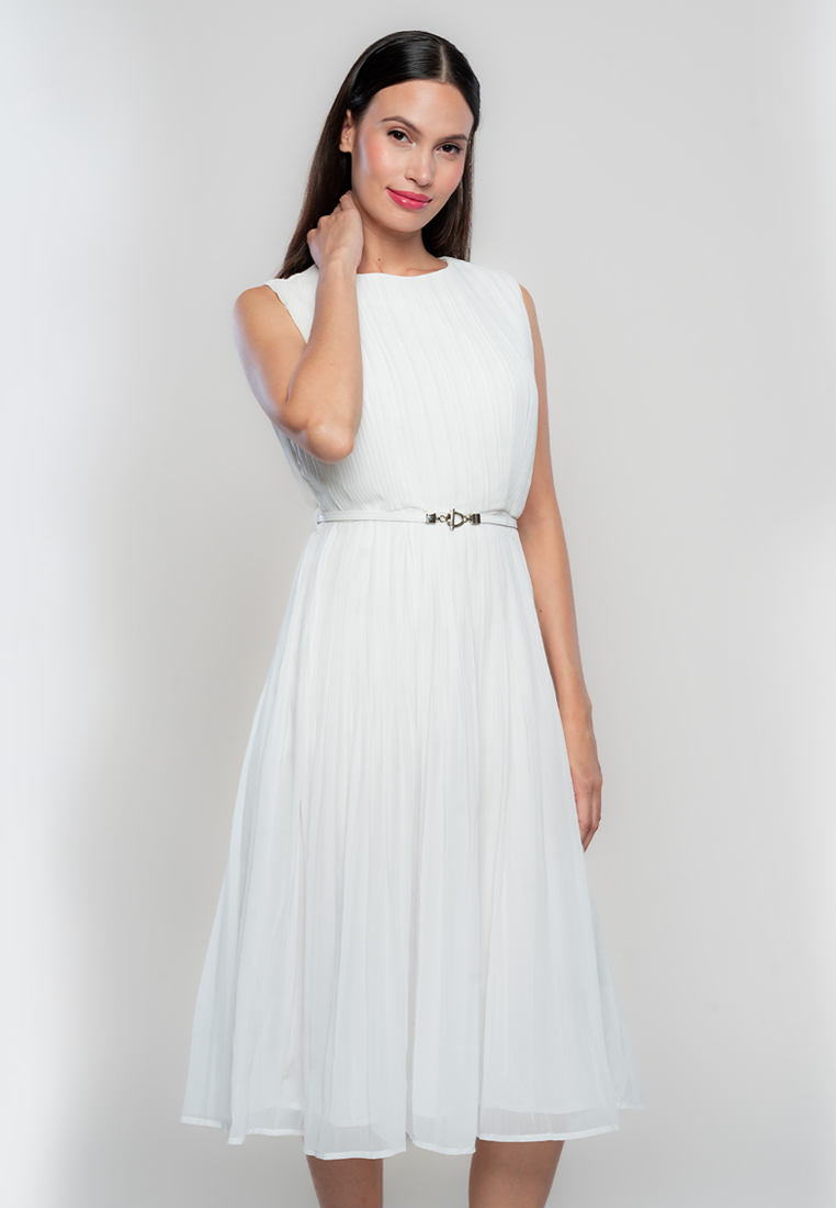 milan pleated skirt dress Milan Full Pleated Dress with Adjustable Belt Apple and Eve
