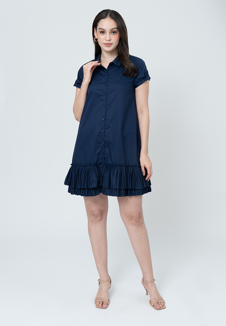 Tilda A-Line Dress with Puff Sleeves and Pleated Hem