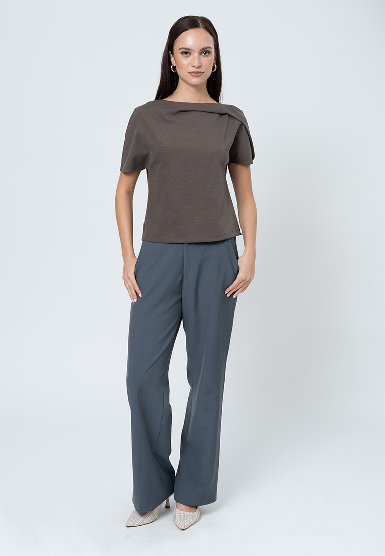 Maelle Cowl Neck Overextended Textured Top