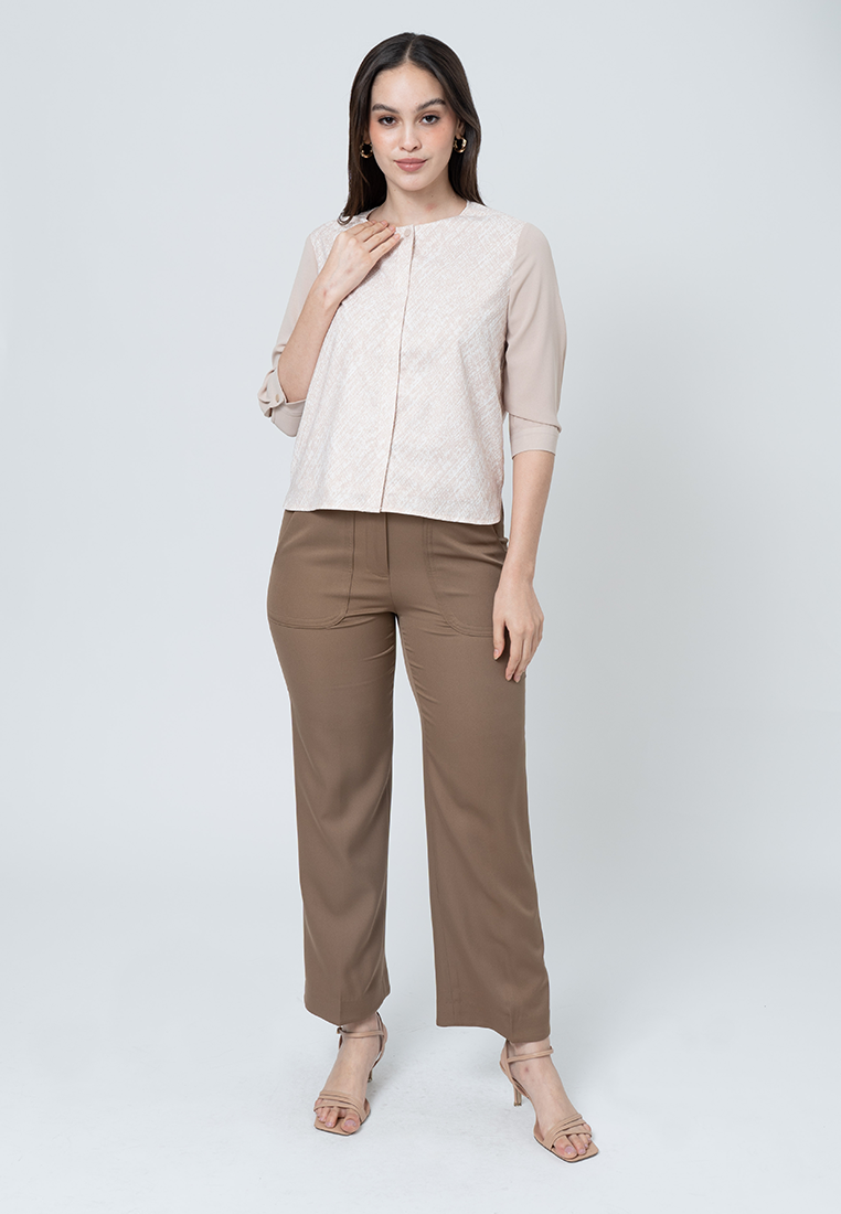 Immarra Hatching Printed Top with 3/4" Sleeves