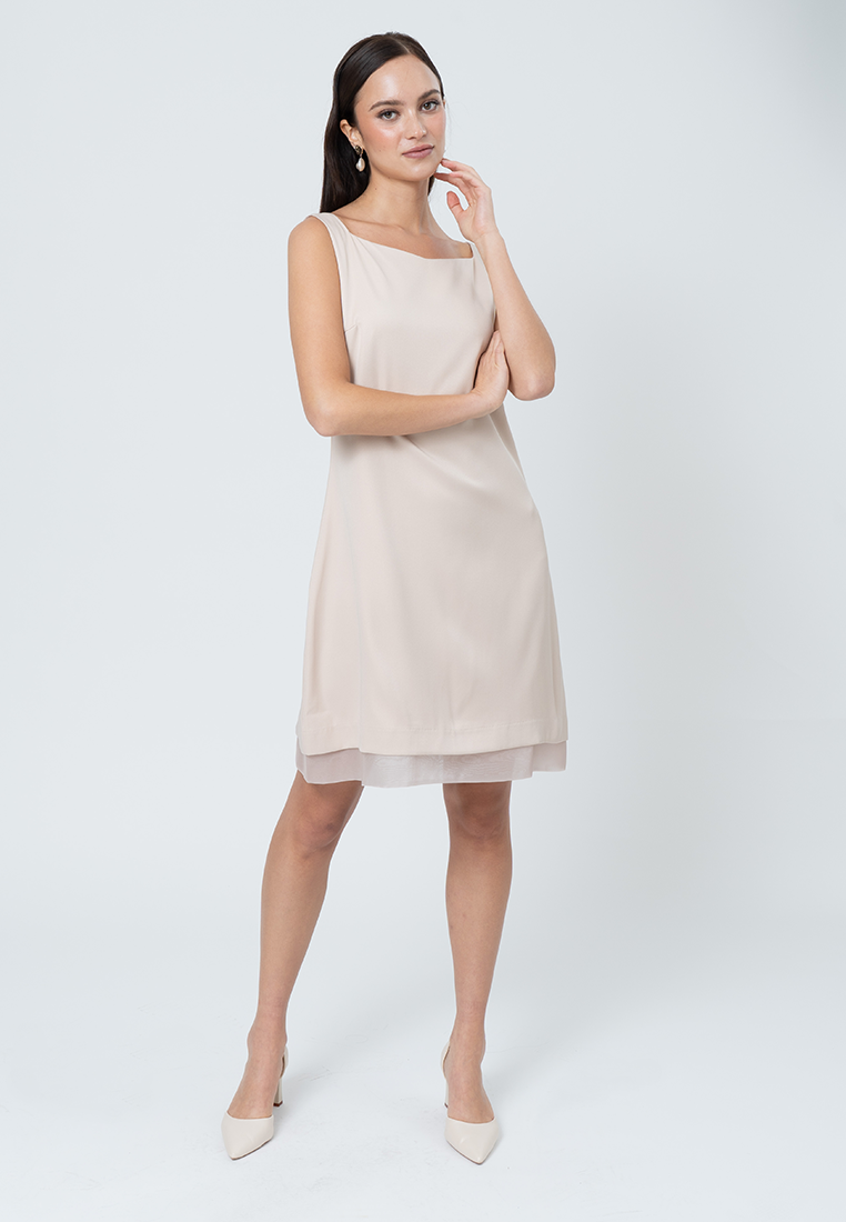 Sabine Sleeveless Dress with Organza Hem Layering Detail
