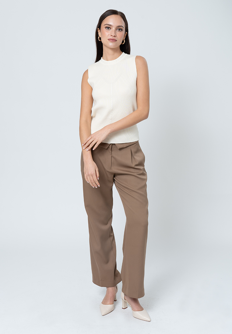 Winslet Sleeveless and Textured Knit Top with Braided Neckline