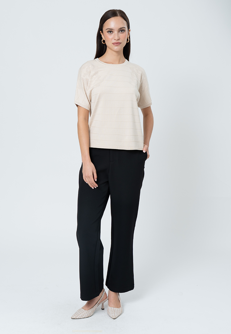 Nilou Knitted top with Embossed Stripes and Pointelle Detail