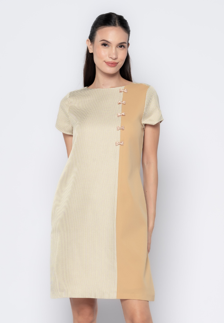 Fabric Mixed Shift Dress With Ribonettes Apple and Eve Fabric Mixed Shift Dress With Ribonettes Apple and Eve