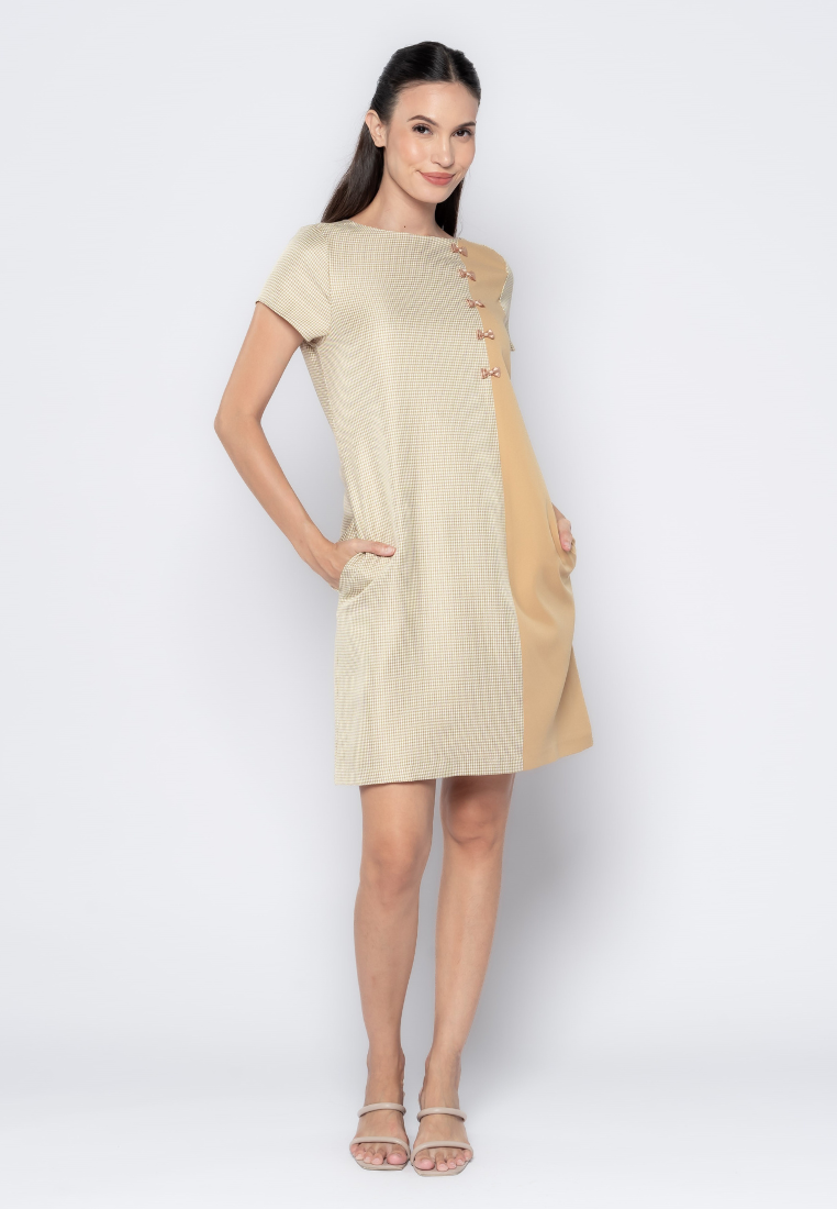 Fabric Mixed Shift Dress With Ribonettes