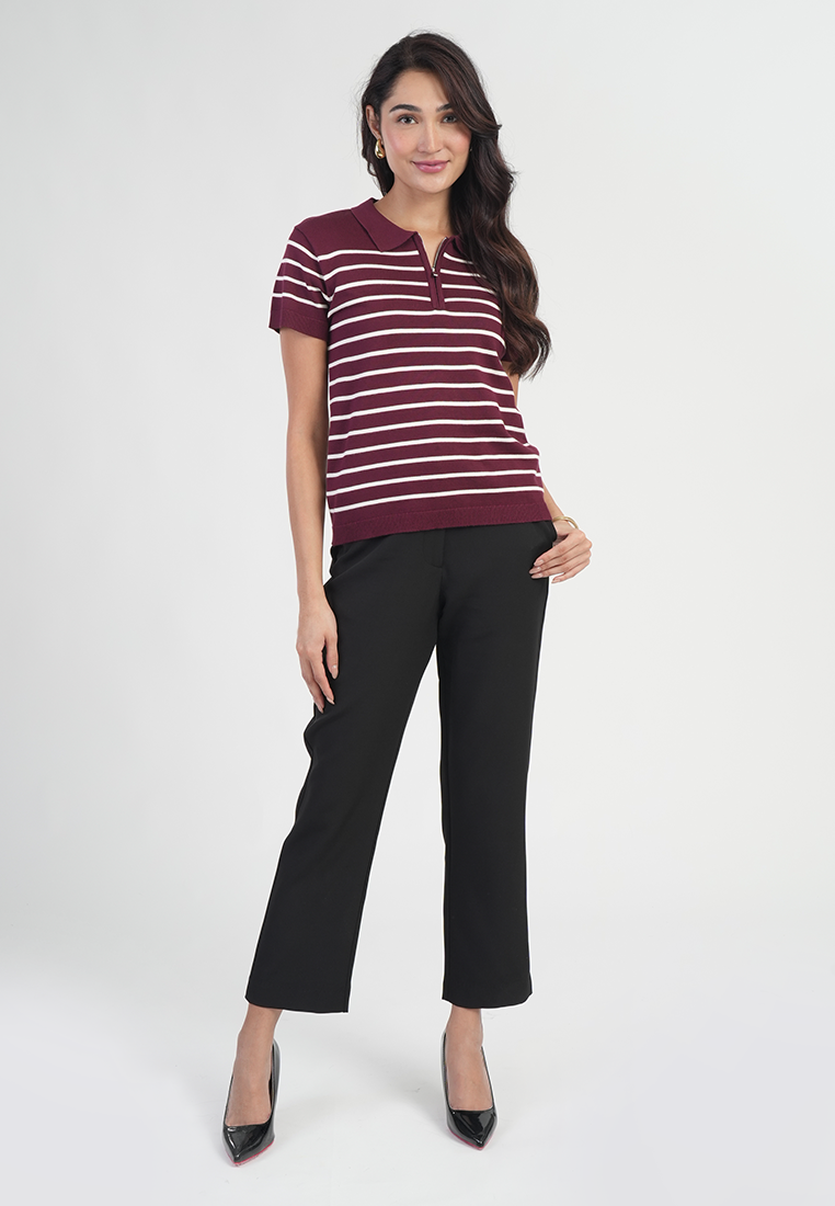 Shellave Striped Polo Knit Top