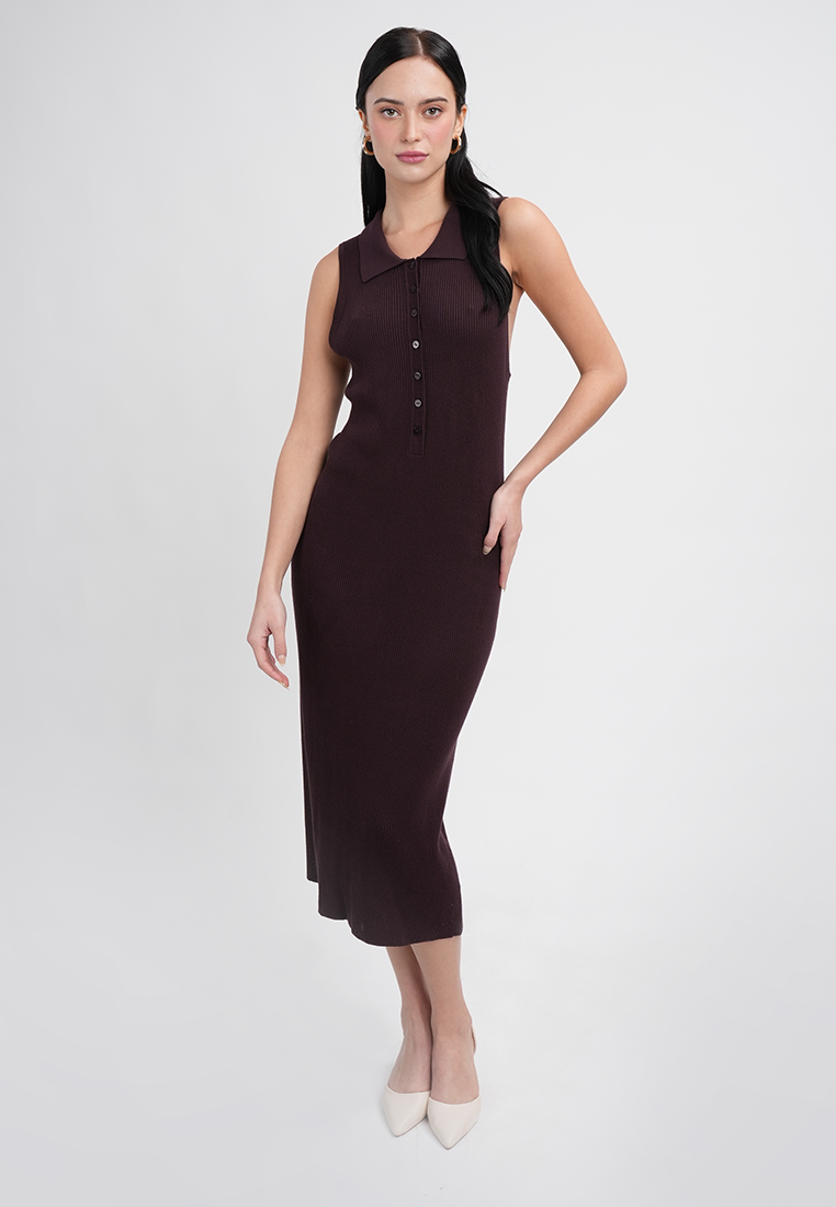 Vivian Collared Sleeveless Midi Sheath Dress