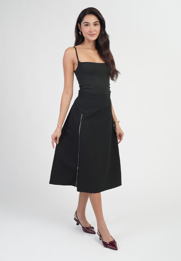 Natalia High Waisted Side-Zip Pleated Midi Skirt