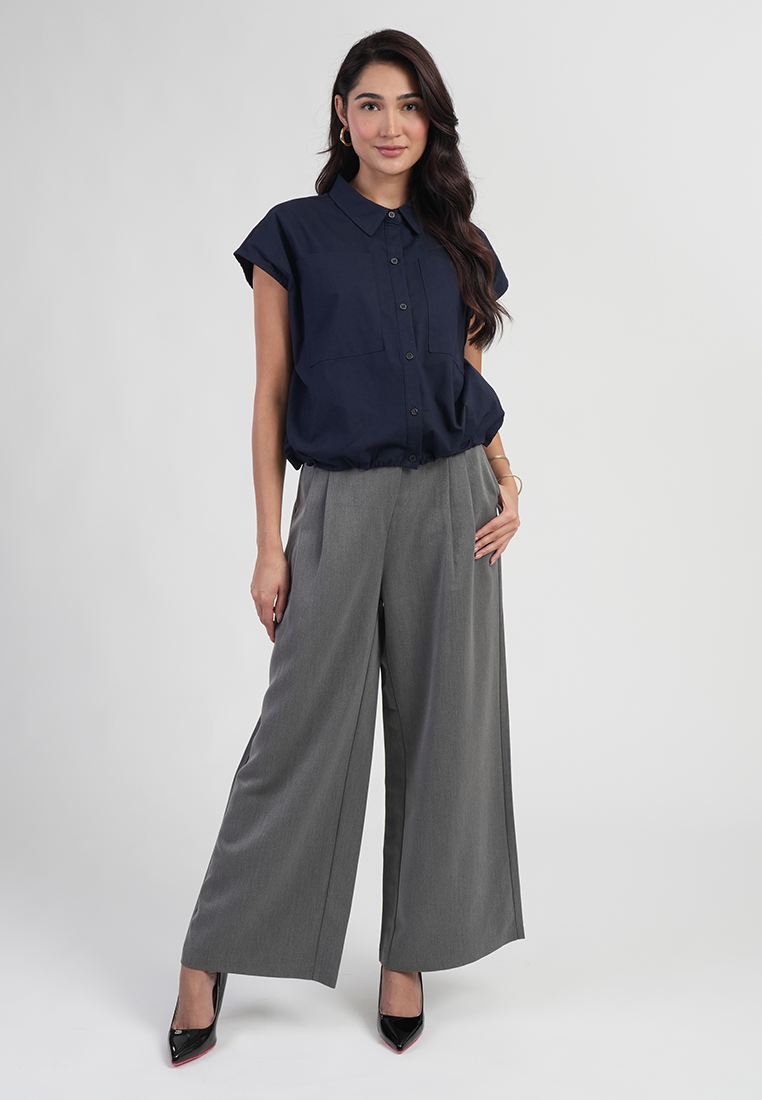 Bree Collared Neck Dual Pocket Top