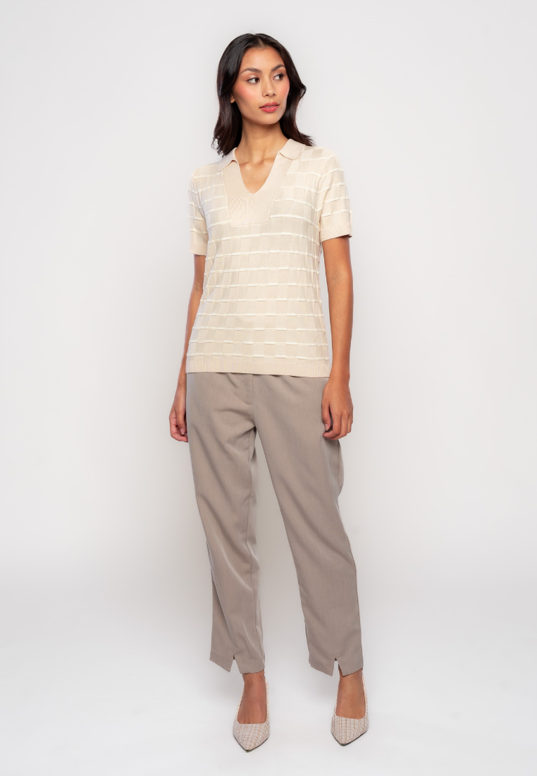 Quinten Collared Flat Knit with Weaved Texture