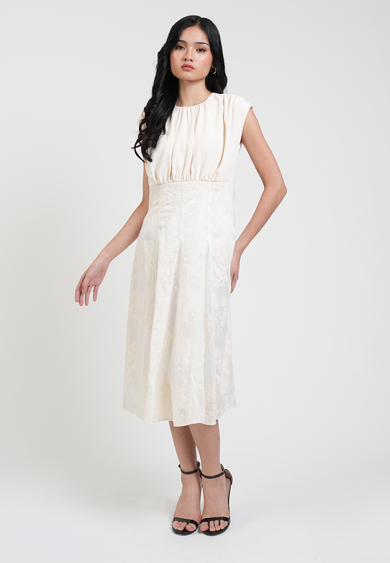 Tessa Cap Sleeve Lace Detail Midi Dress