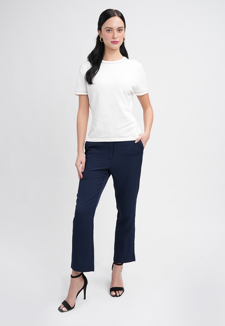 Gianna Classic Knit Top With Contrast Trim Crewneck