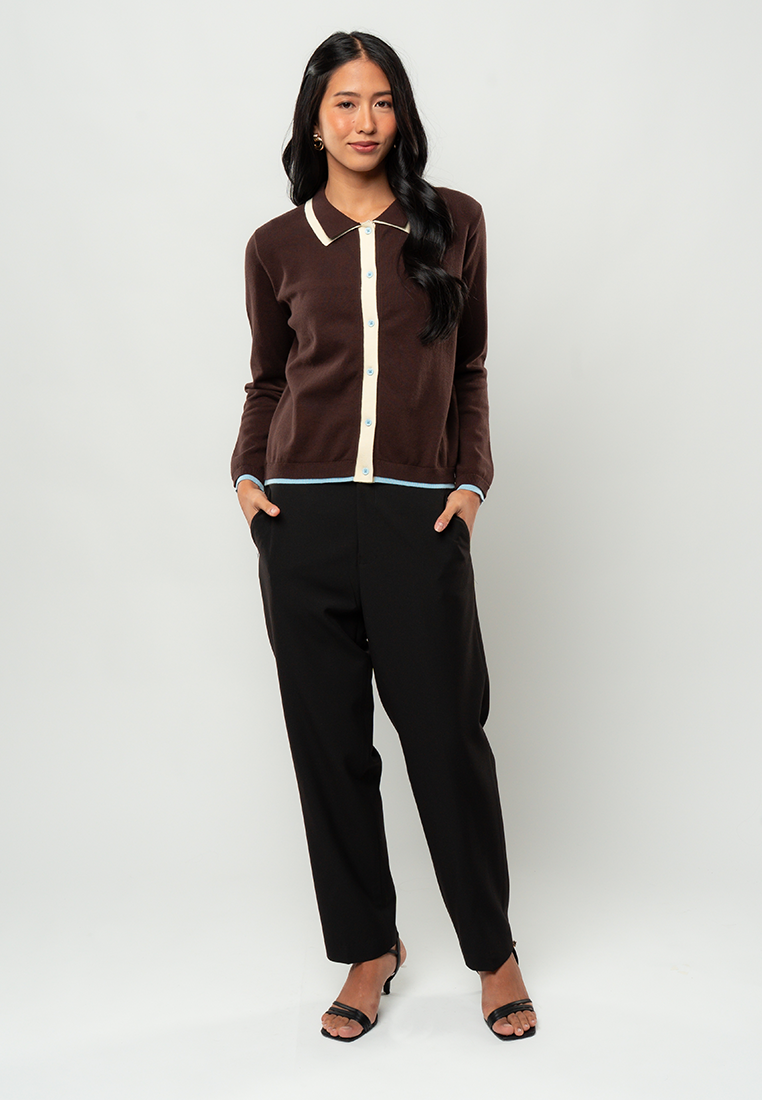 Maya Fitted Collared Cardigan with Contrast Placket