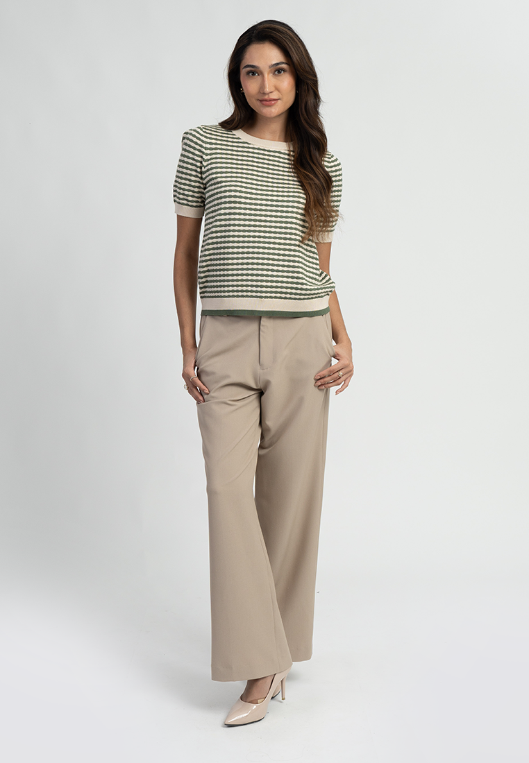 Zari Textured Stripe Knitted Short Sleeve Top