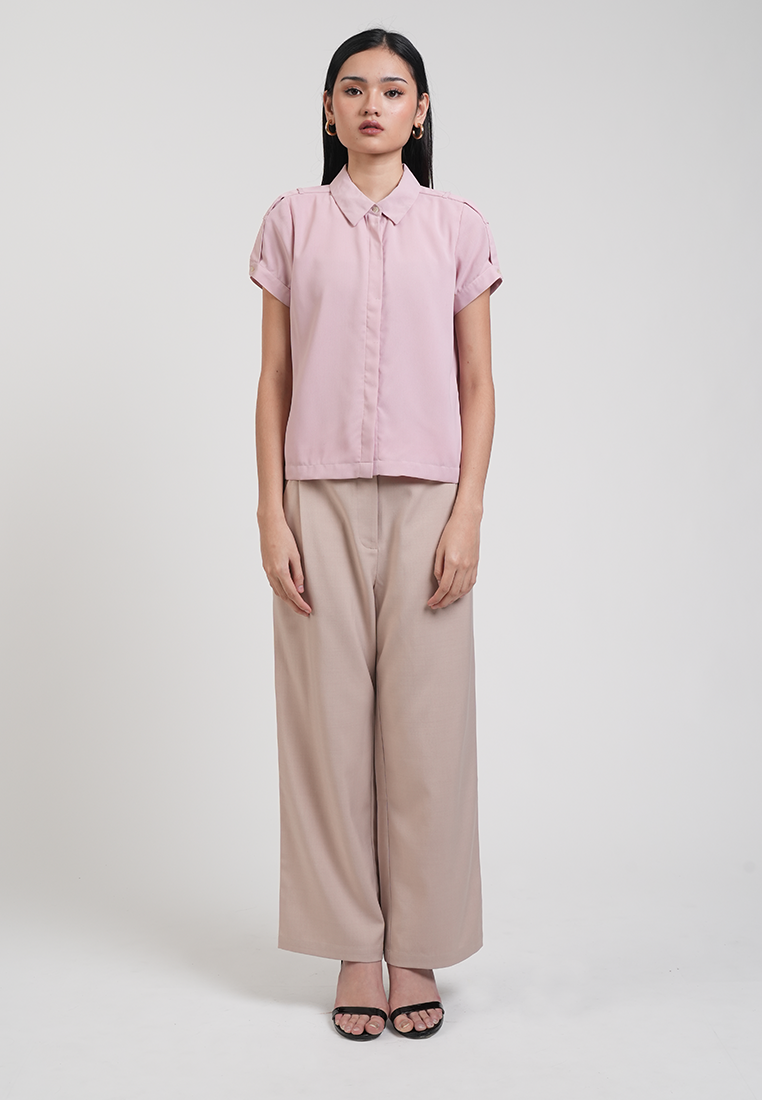 Clarisse Short Sleeve Button Down Shoulder Blouse
