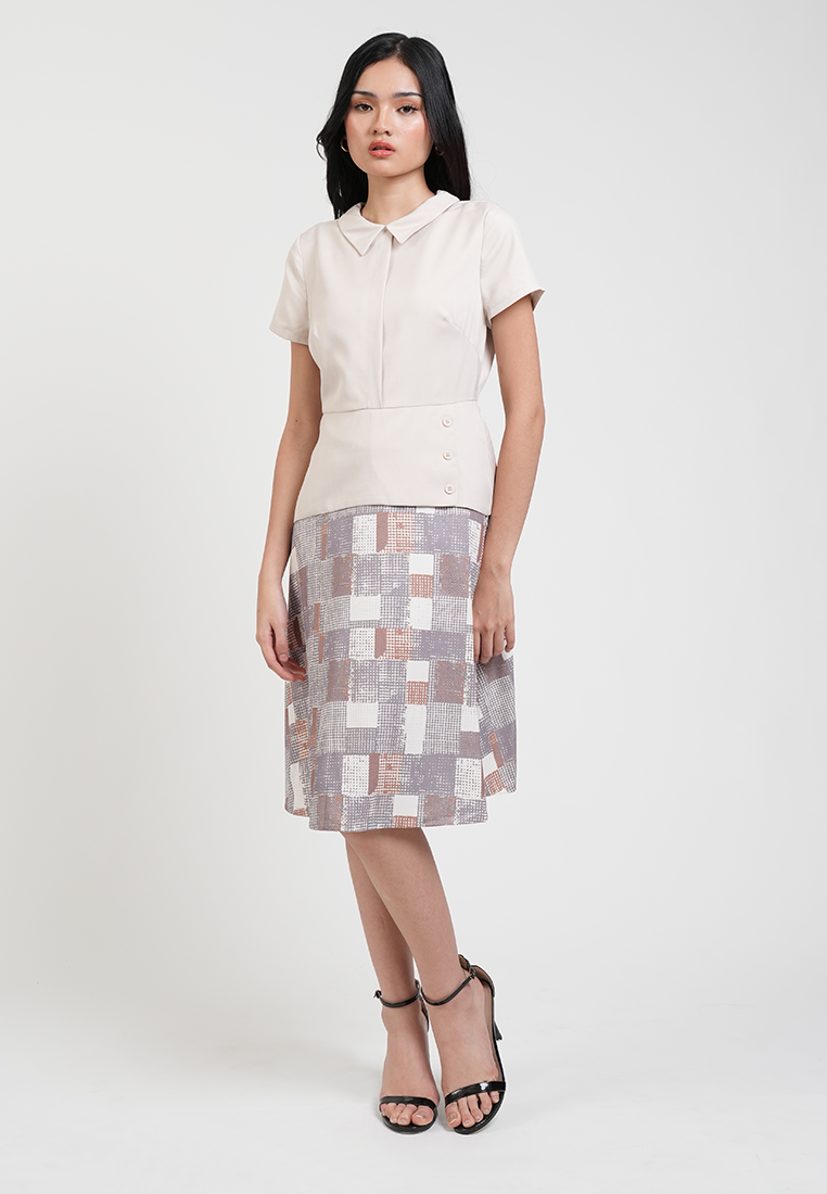 Mary Jane Geometric Print Collared A-Line Dress