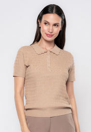 Yvonne Collared Textured Knit Top
