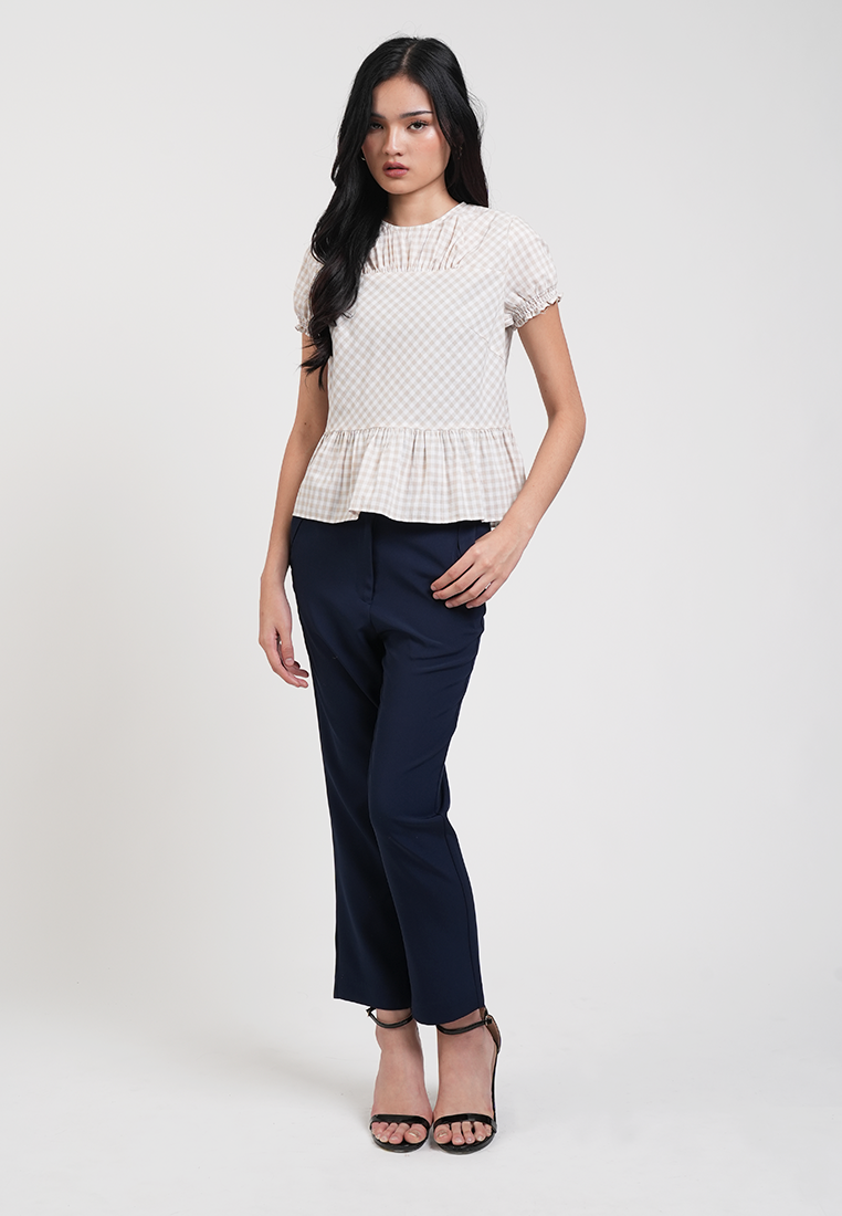 Elodia Gingham Smocked Yoke Peplum Top