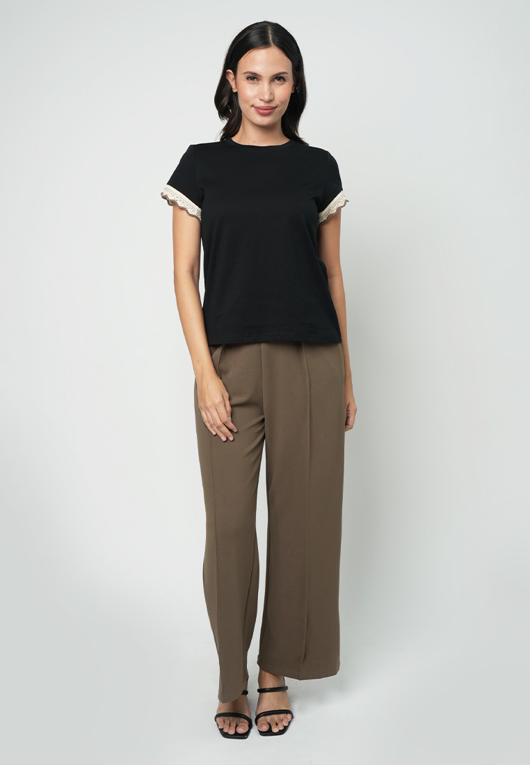 Ashtyn Plain Top with Knitted Sleeve Trimming