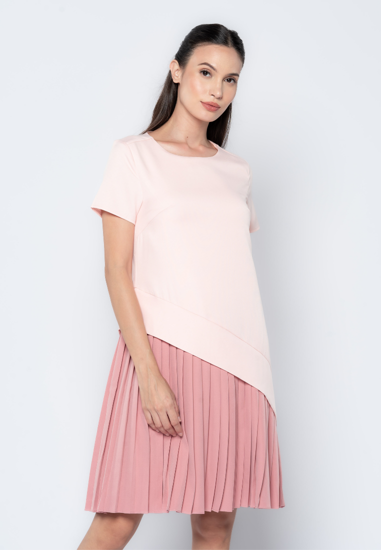 two tone pleated dress Two Tone Pleated Midi Dress
