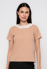 Soleil Lace Collared Knit Blouse