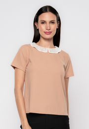 Soleil Lace Collared Knit Blouse