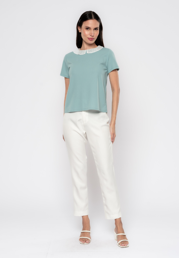 Soleil Lace Collared Knit Blouse