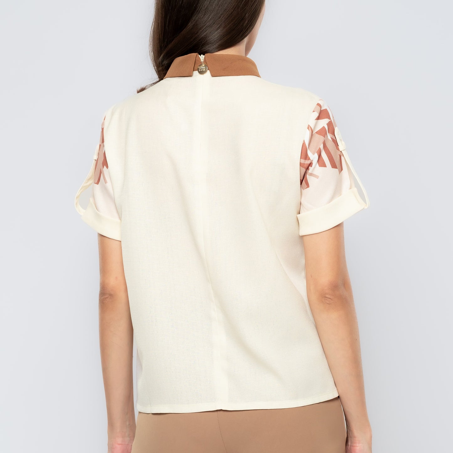 Hailey Geometric Printed Yoke Collared Blouse