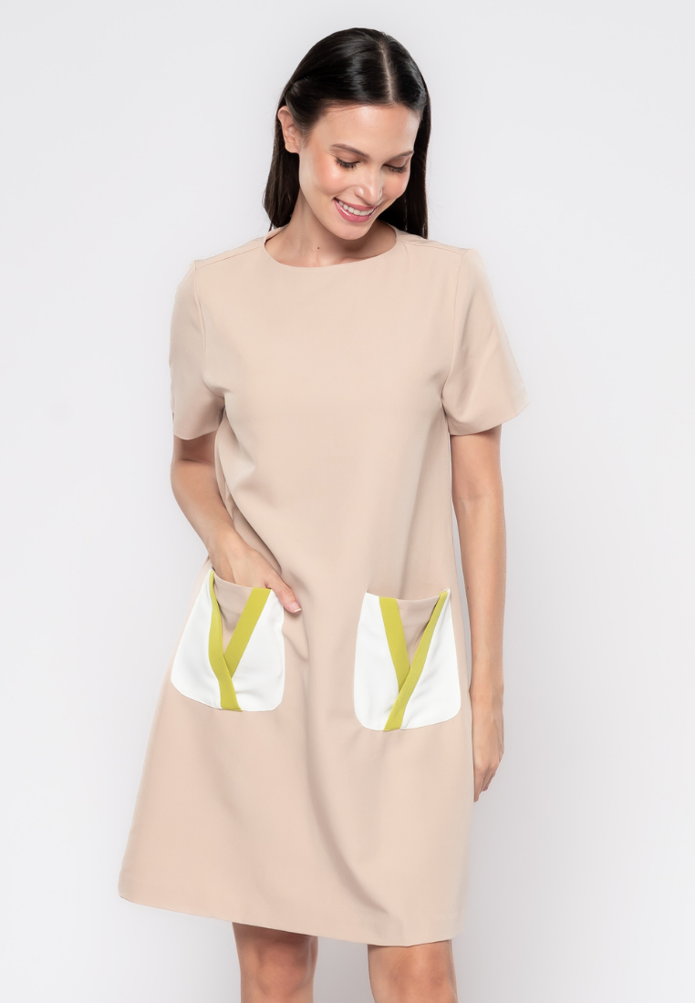 Margaux Contrasted Pocket Shift Dress