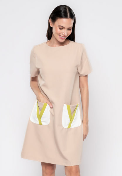 Margaux Contrasted Pocket Shift Dress