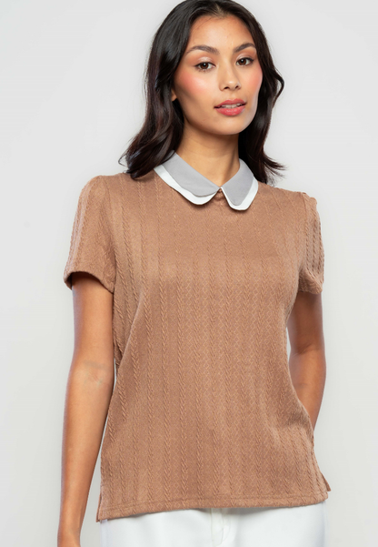 Magnolia  Contrast Double Collar Knitted Top