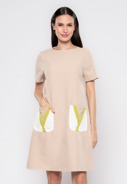 Margaux Contrasted Pocket Shift Dress