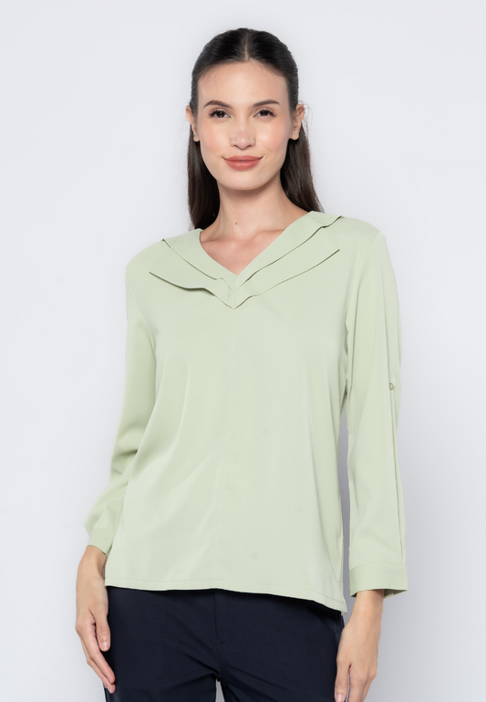 Double V-Neck Collar Flap Blouse