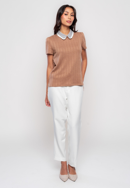 Magnolia  Contrast Double Collar Knitted Top