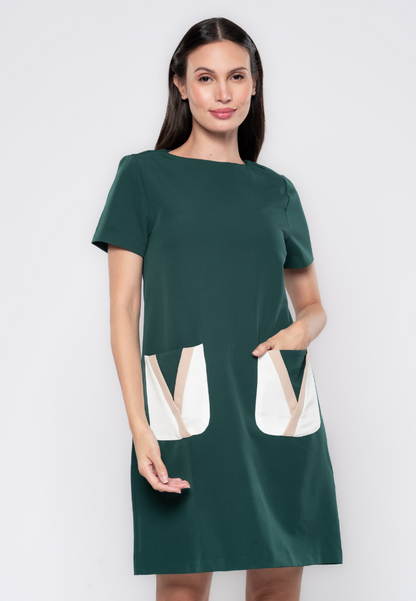 Margaux Contrasted Pocket Shift Dress