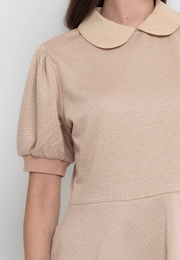 Marie Geometric Patterned Peplum Collared T-Shirt Blouse