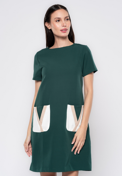 Margaux Contrasted Pocket Shift Dress