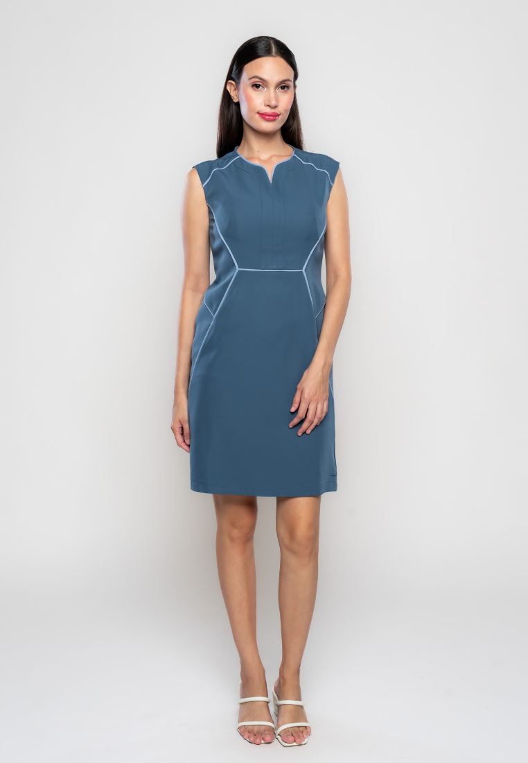 Clay Sleeveless Dress with Piping Details