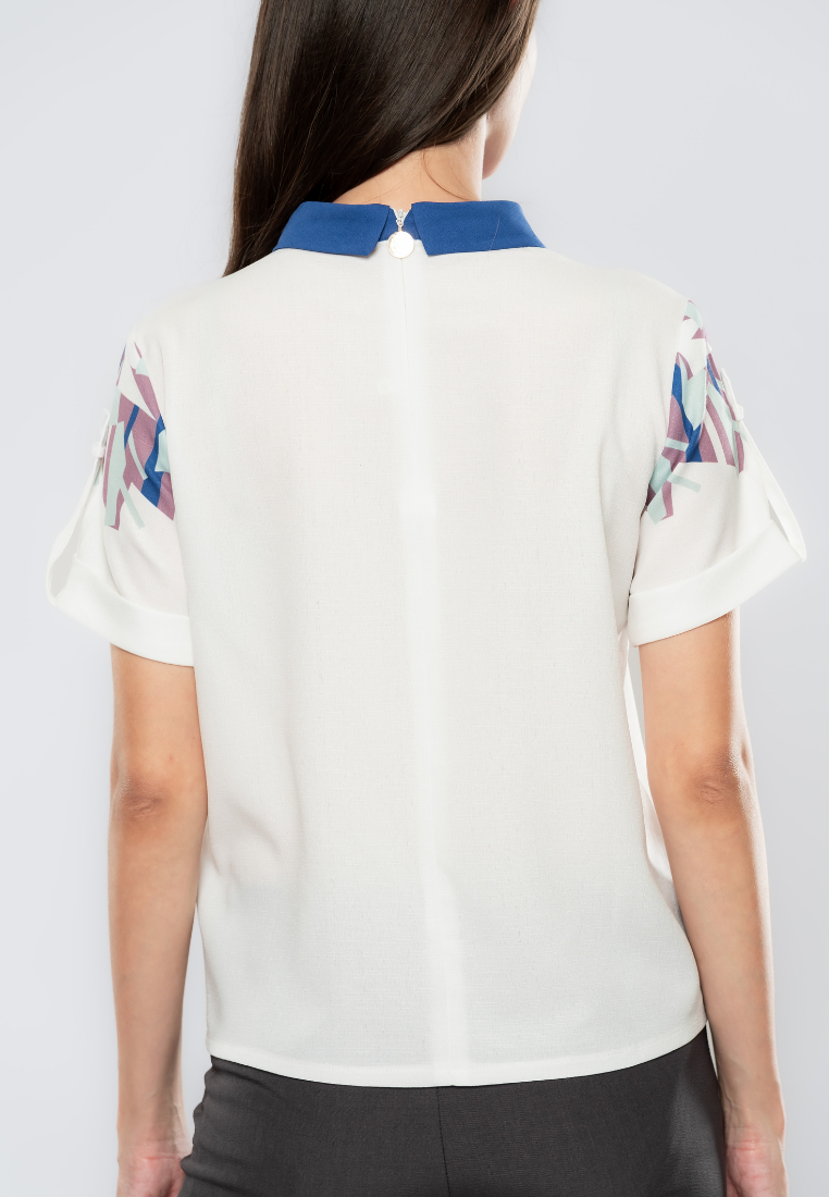 Hailey Geometric Printed Yoke Collared Blouse