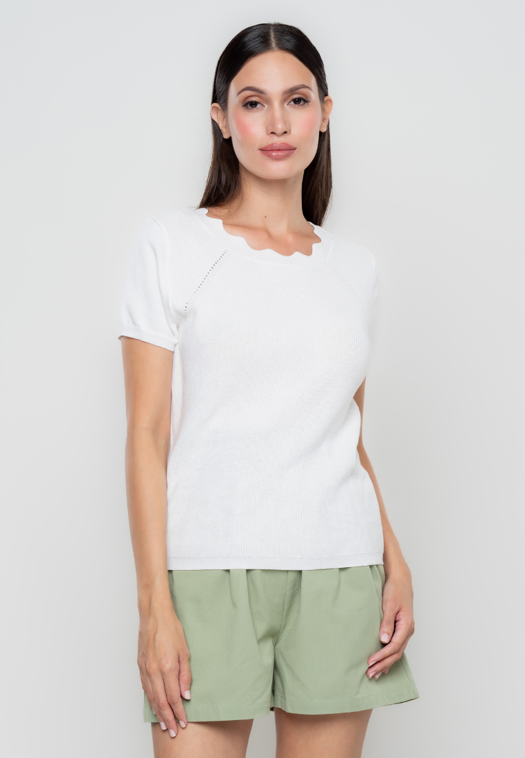 Shane Scalloped Neckline Knit Top