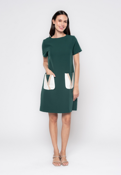 Margaux Contrasted Pocket Shift Dress