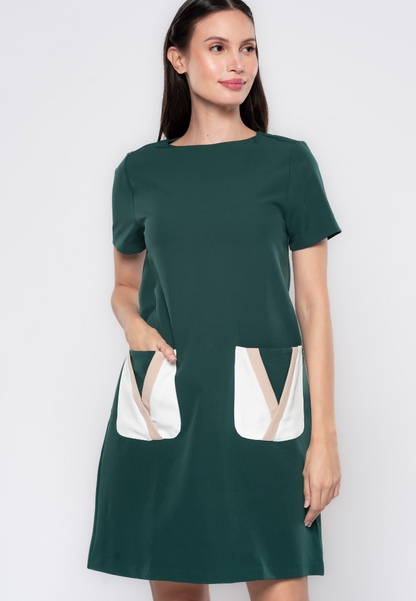 Margaux Contrasted Pocket Shift Dress