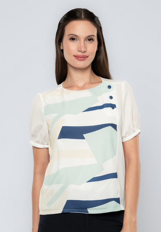 Faye Geometric Printed with Button Detail Blouse