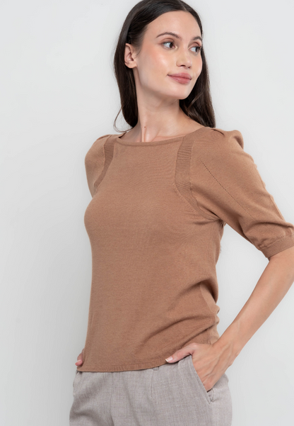 Viola Square Neckline Puff Sleeves Flat knit Top