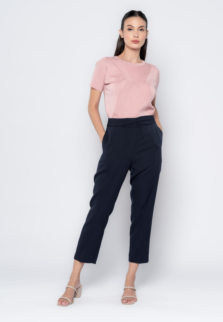 Cross Overlap Waist Detailed Slim Formal Pants