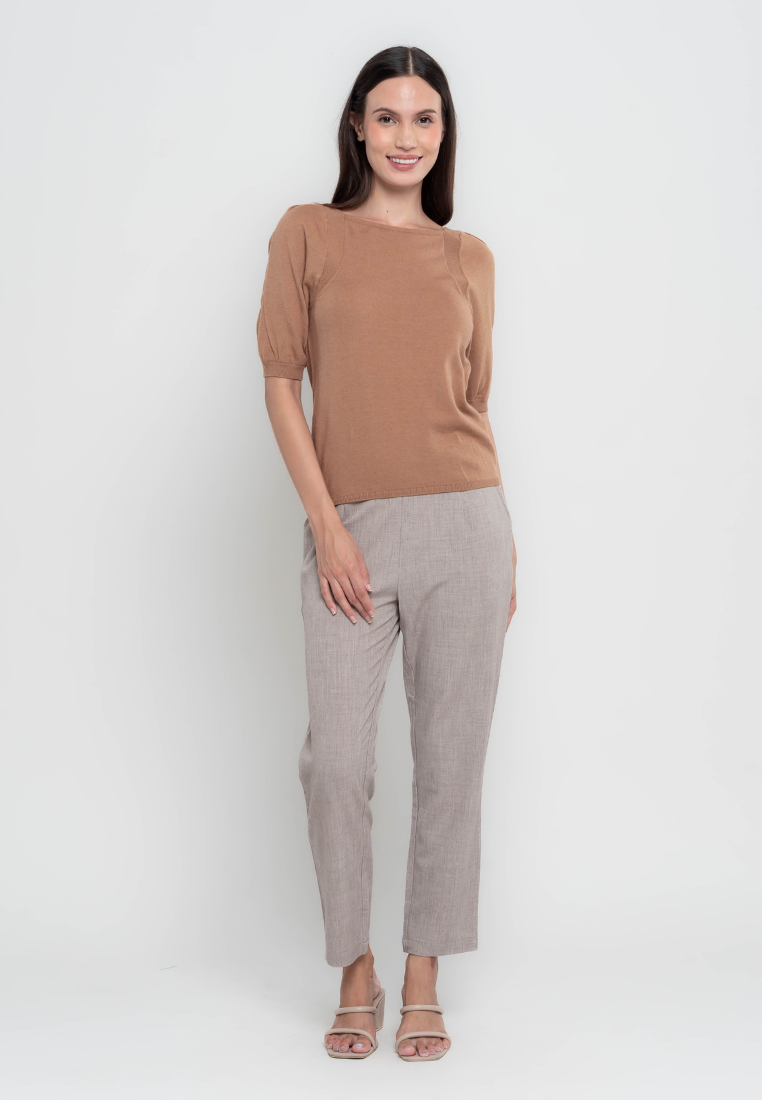 Viola Square Neckline Puff Sleeves Flat knit Top