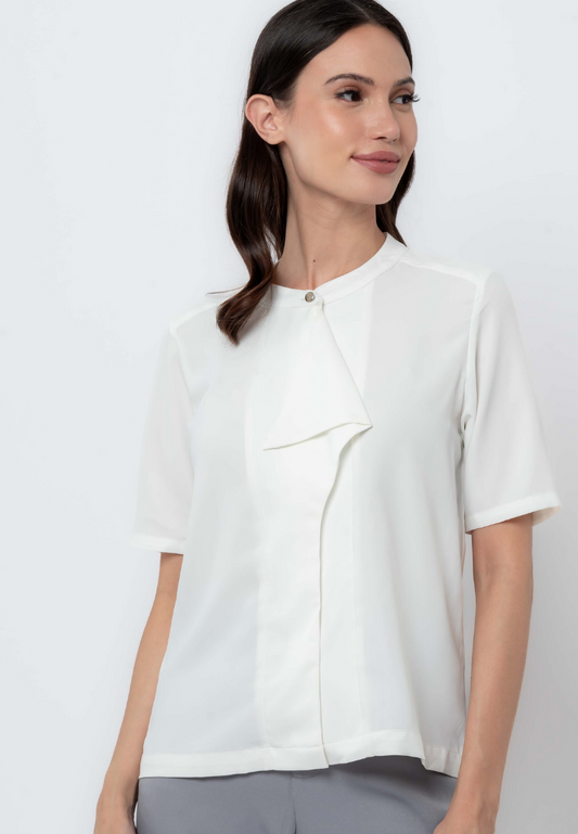 Draped Placket Short Sleeve Blouse